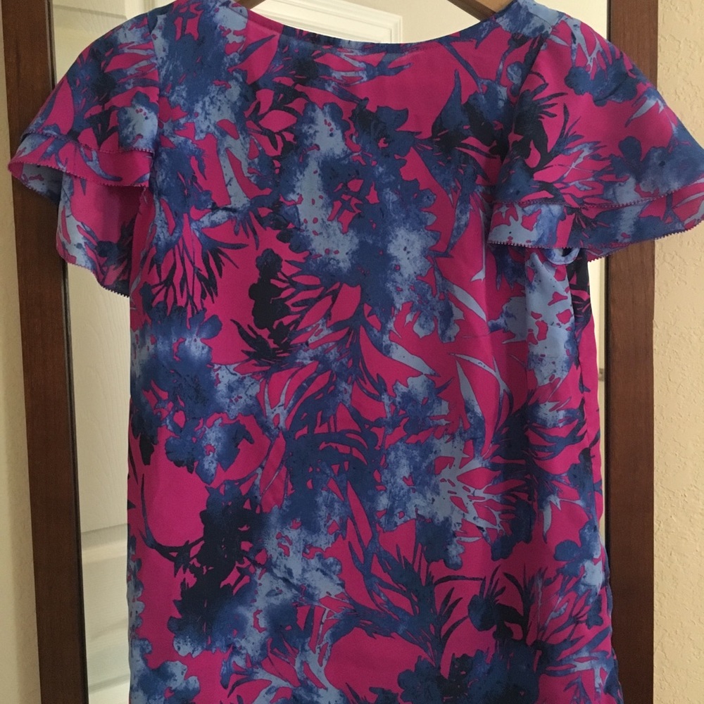 Banana Republic Dark Pink and Blue Floral Top